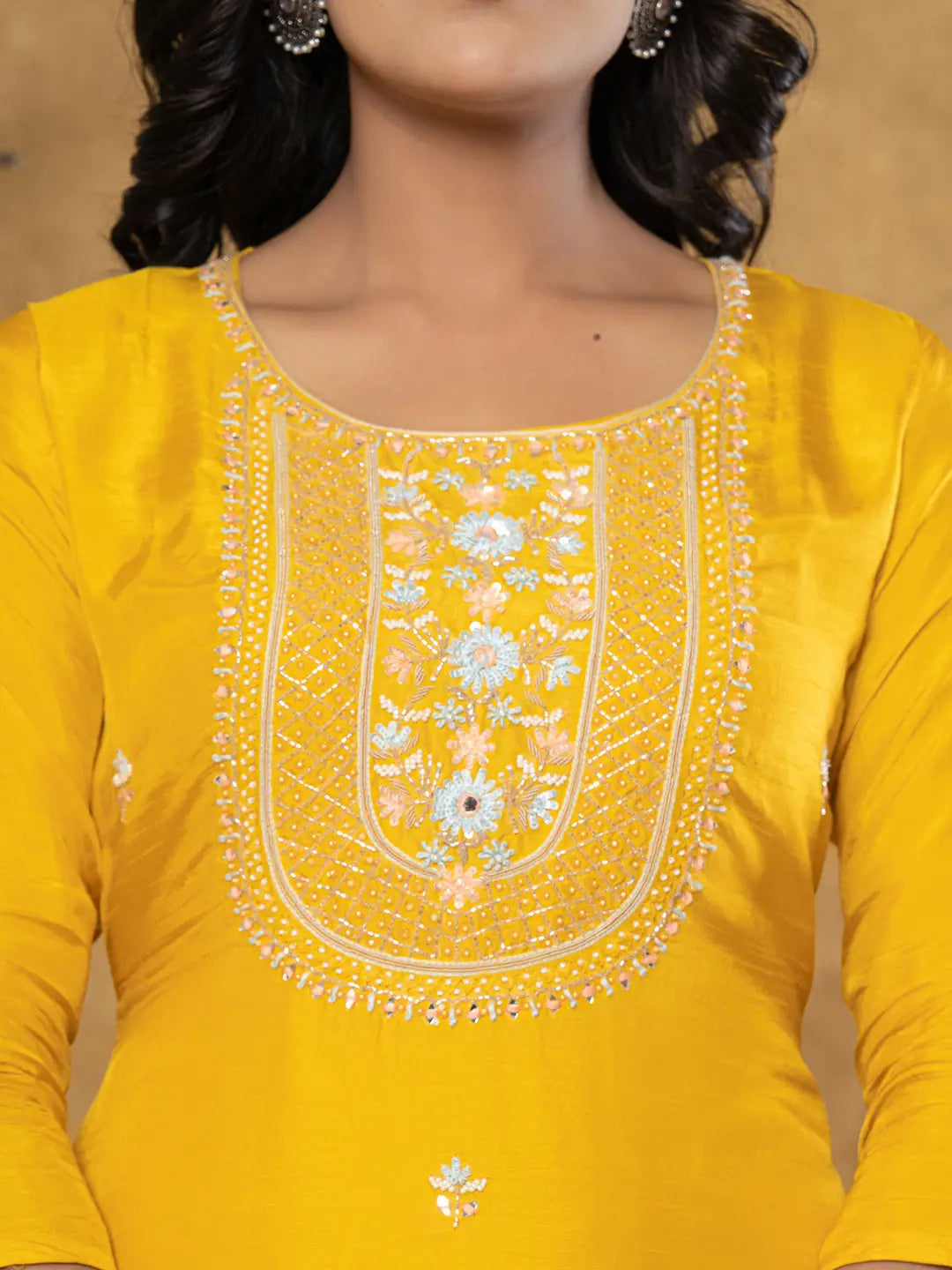 Mustard-Silk-Beads-&-Stones-Sequins-Work-3-Piece-Kurta-Set