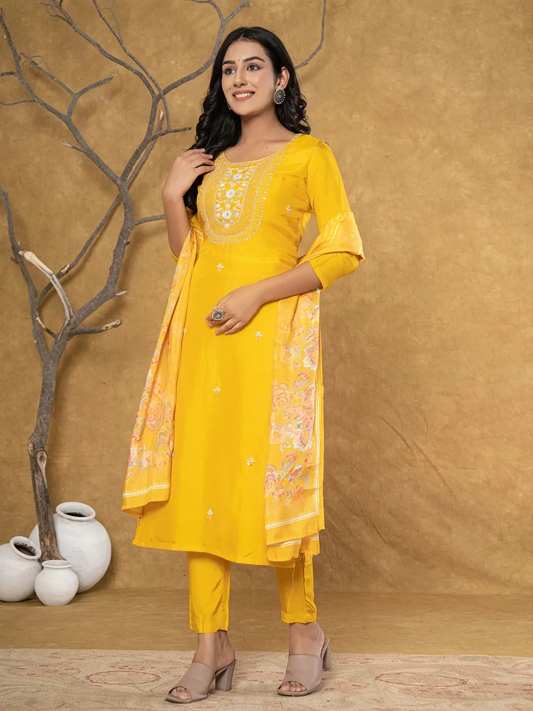 Mustard-Silk-Beads-&-Stones-Sequins-Work-3-Piece-Kurta-Set