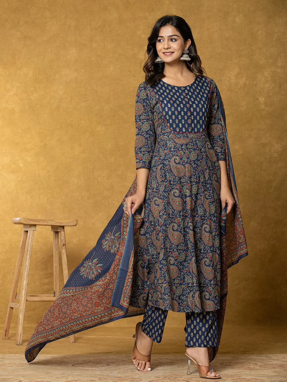 Navy-Blue-Cotton-Sequins-Work-Anarkali-Set