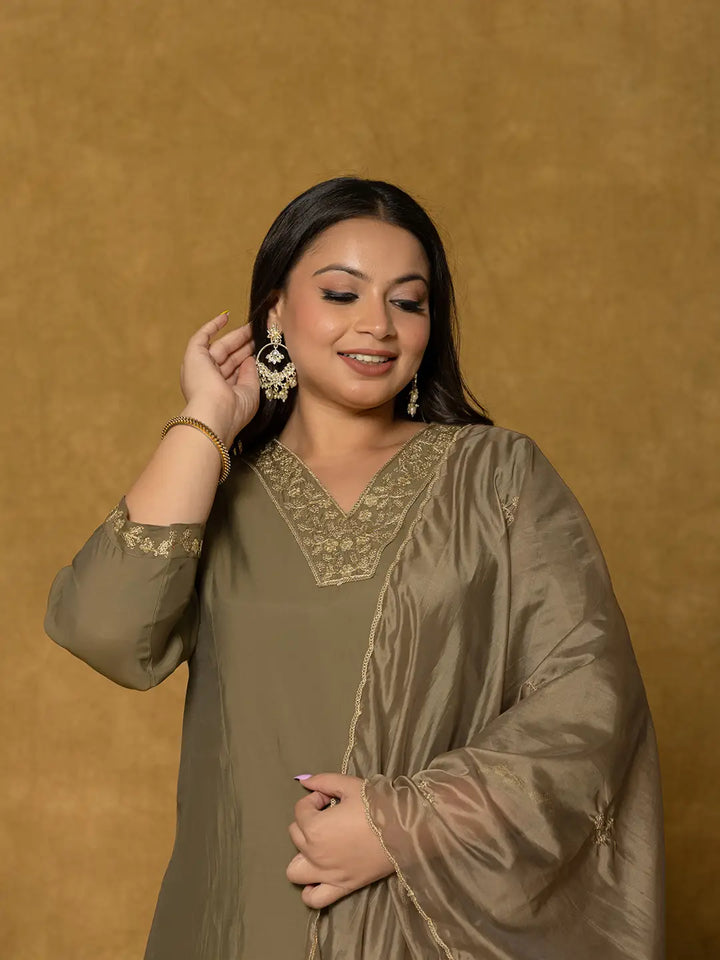 Olive-Green-Silk-Embroidered-Plus-Size-3-Piece-Kurta-Set