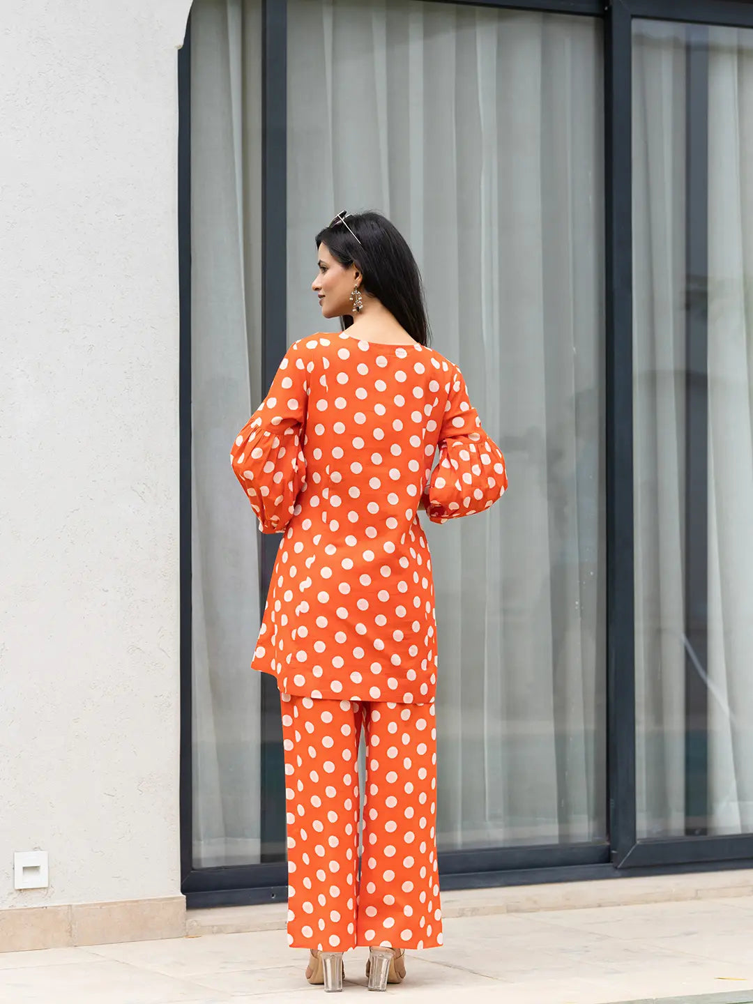 Orange-Cotton-Polka-Dot-Print-Co-Ord-Set