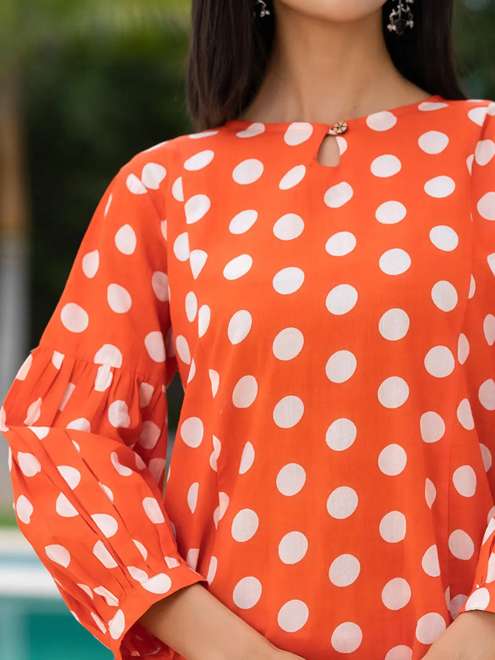 Orange-Cotton-Polka-Dot-Print-Co-Ord-Set