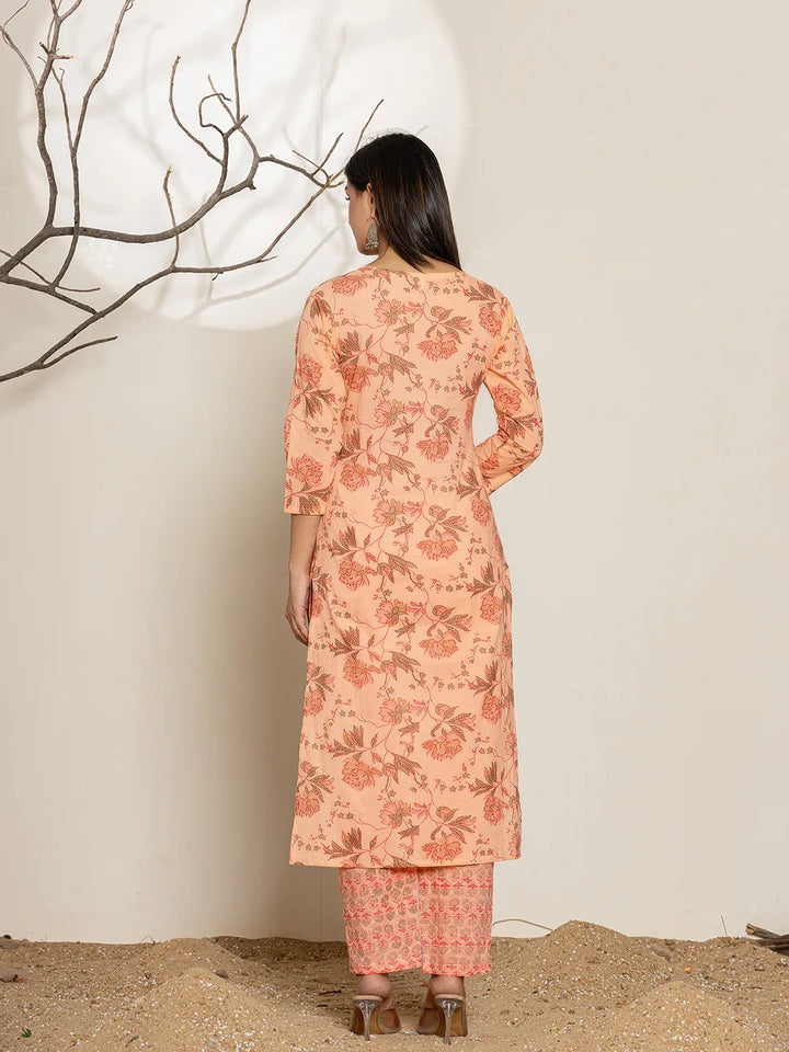 Peach-Cotton-Floral-Printed-Straight-3-Piece-Kurta-Set