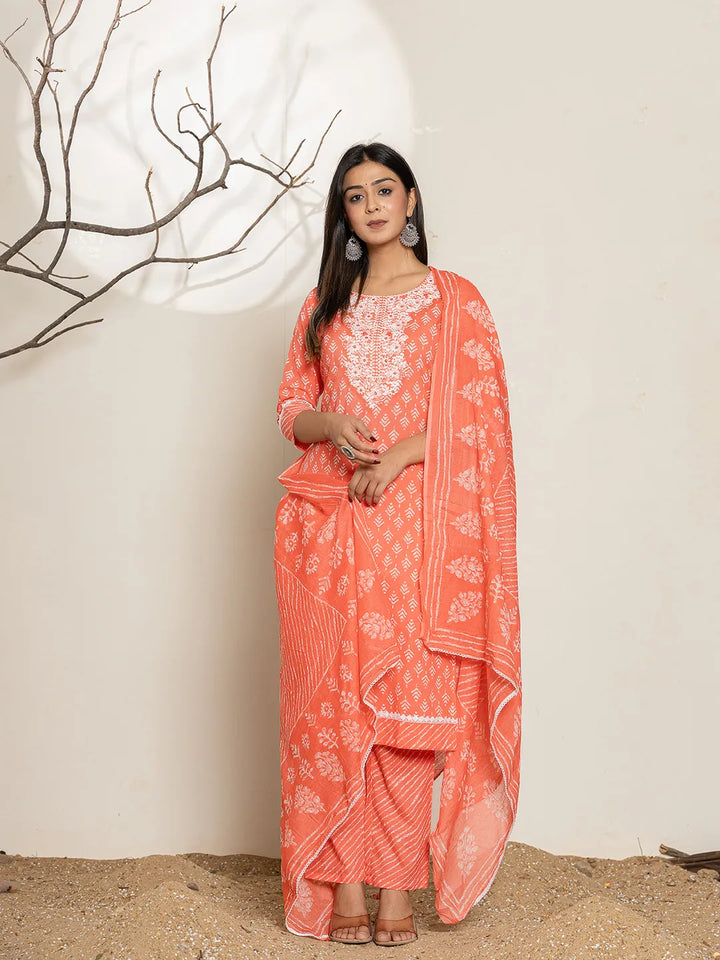 Peach-Cotton-Ethnic-Motifs-Straight-3-Piece-Kurta-Set