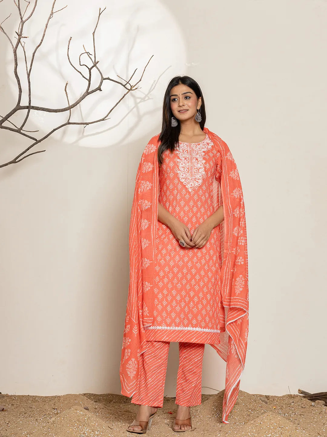 Peach-Cotton-Ethnic-Motifs-Straight-3-Piece-Kurta-Set