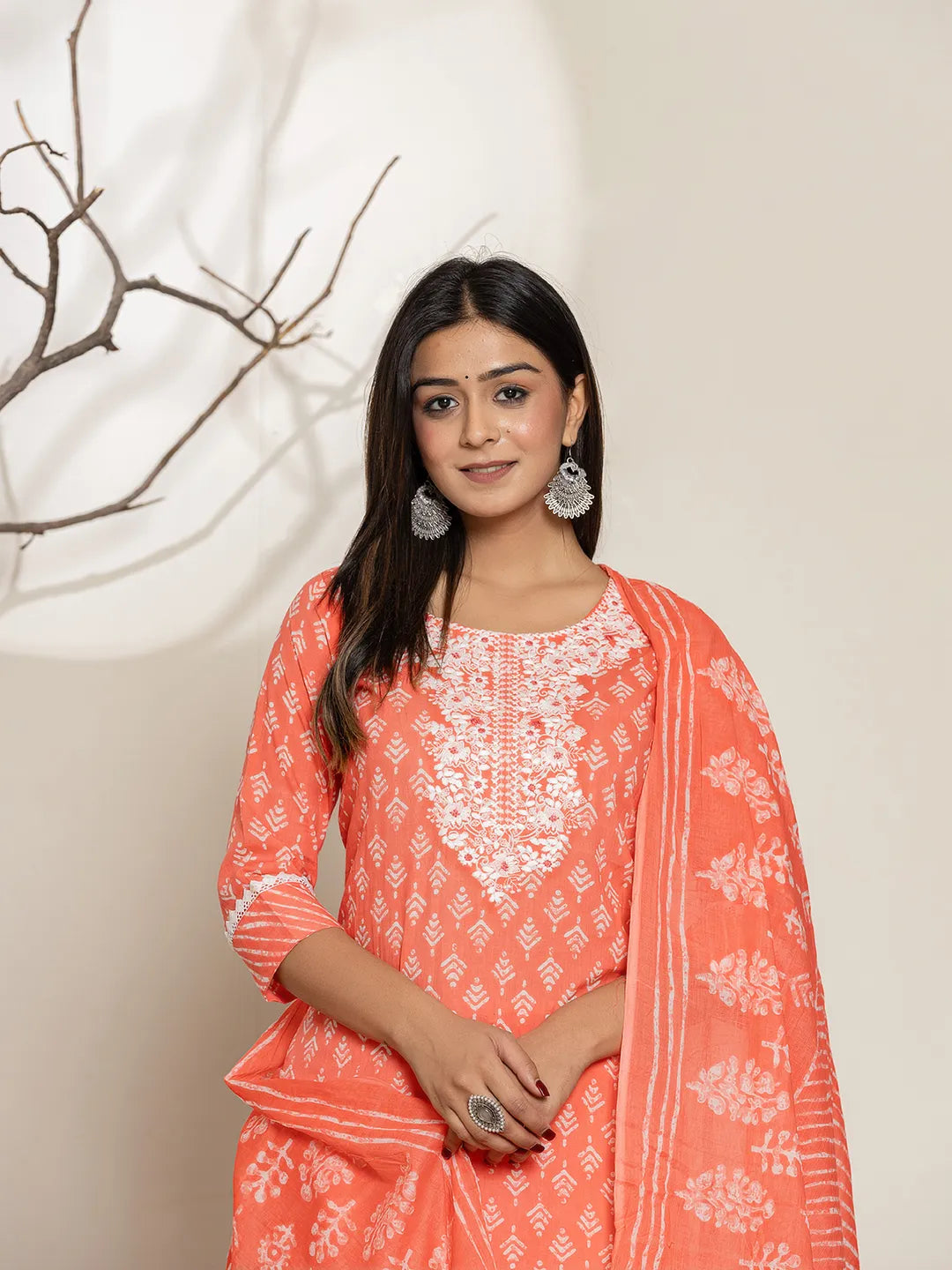 Peach-Cotton-Ethnic-Motifs-Straight-3-Piece-Kurta-Set