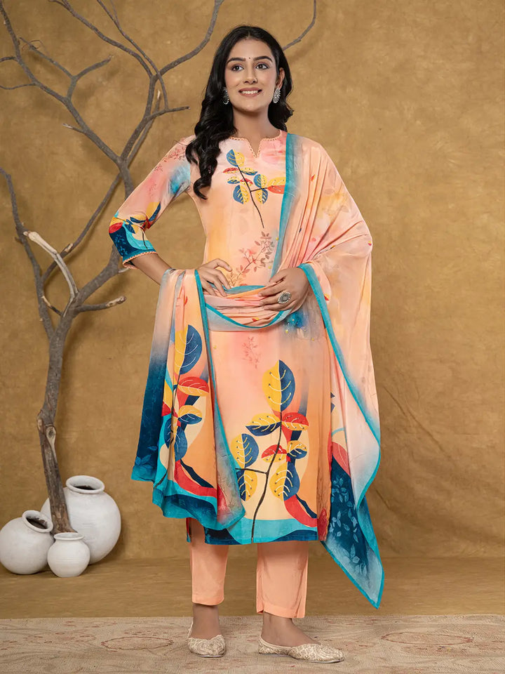 Peach-Crepe-Placement-Print-Band-Collar-3-Piece-Kurta-Set