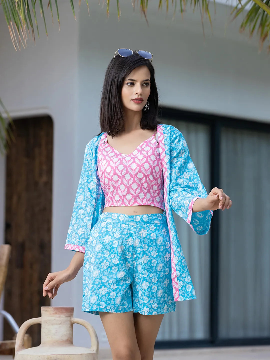 Pink-&-Blue-Cotton-Printed-Co-Ord-Set-With-Jacket