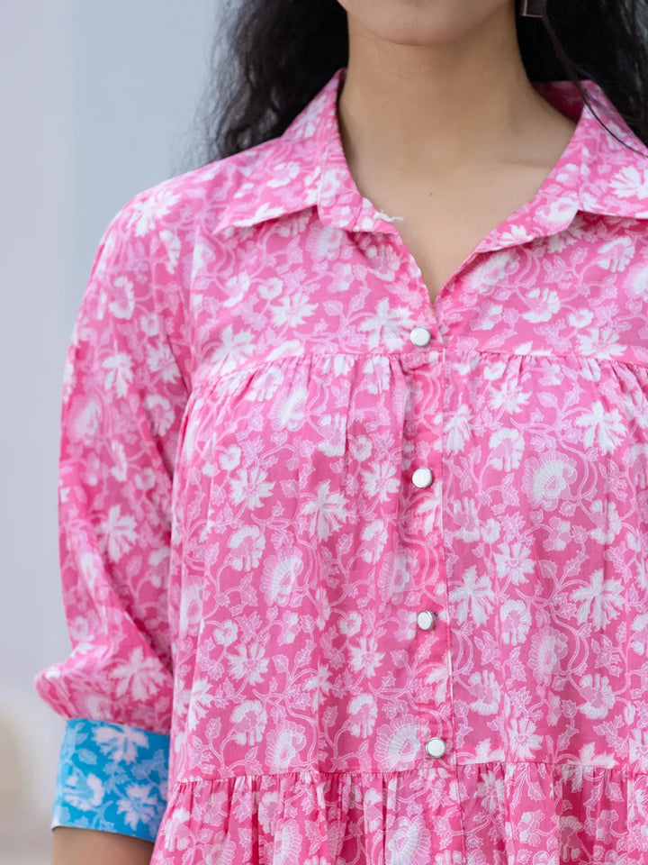 Pink-&-Sky-Blue-Pure-Cotton-Colour-Blocking-Dress