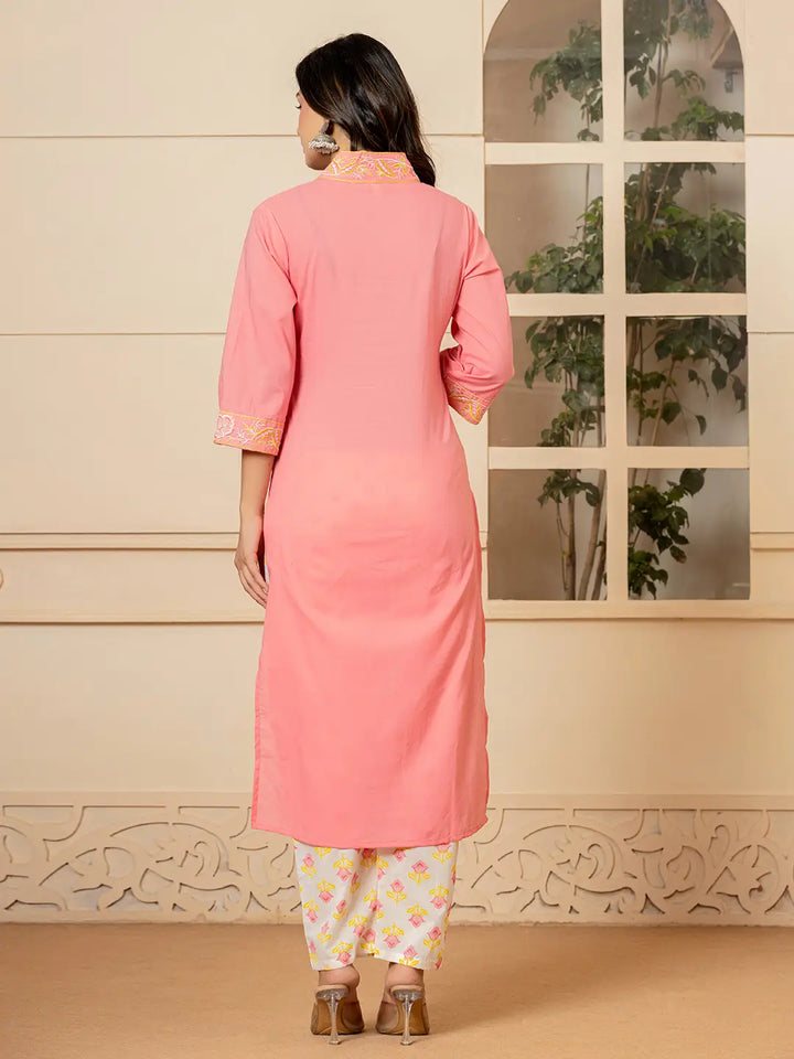 Pink-Cotton-Embroidered-Solid-3-Piece-Kurta-Set