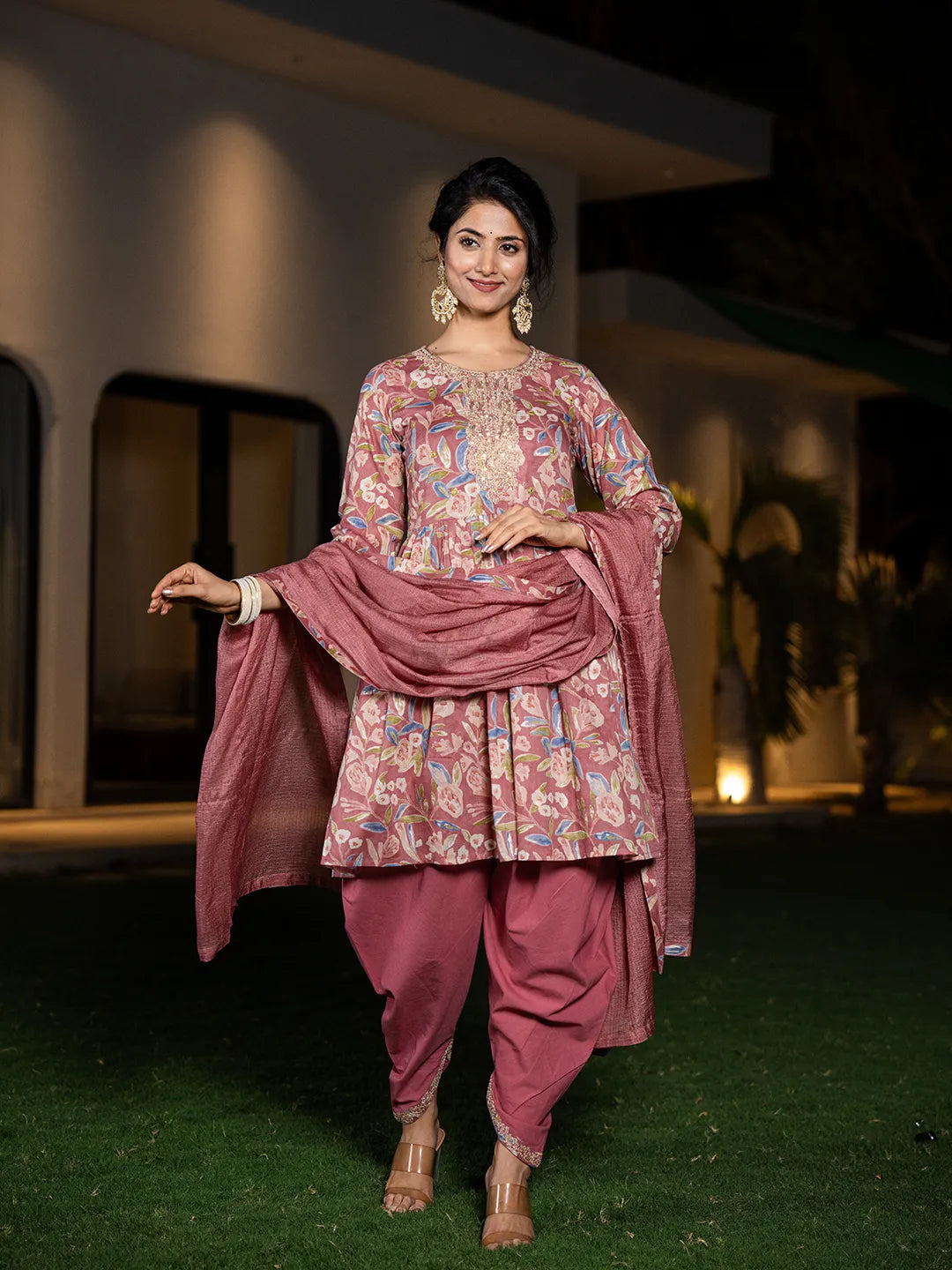 Pink-Cotton-Embroidery-A-Line-3-Piece-Kurta-Set