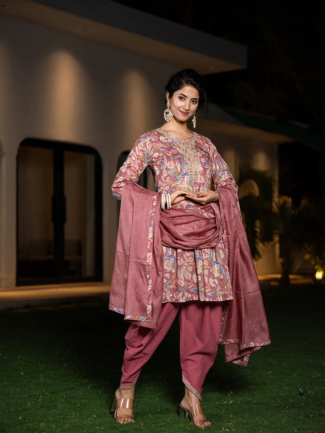 Pink-Cotton-Embroidery-A-Line-3-Piece-Kurta-Set