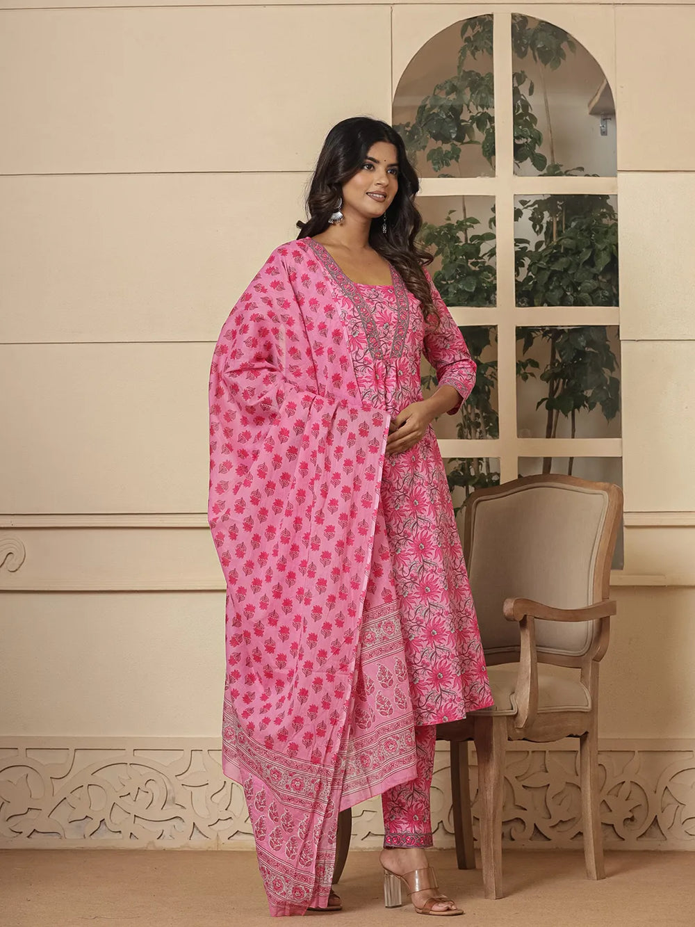 Pink-Cotton-Sequins-Work-3-Piece-Kurta-Set