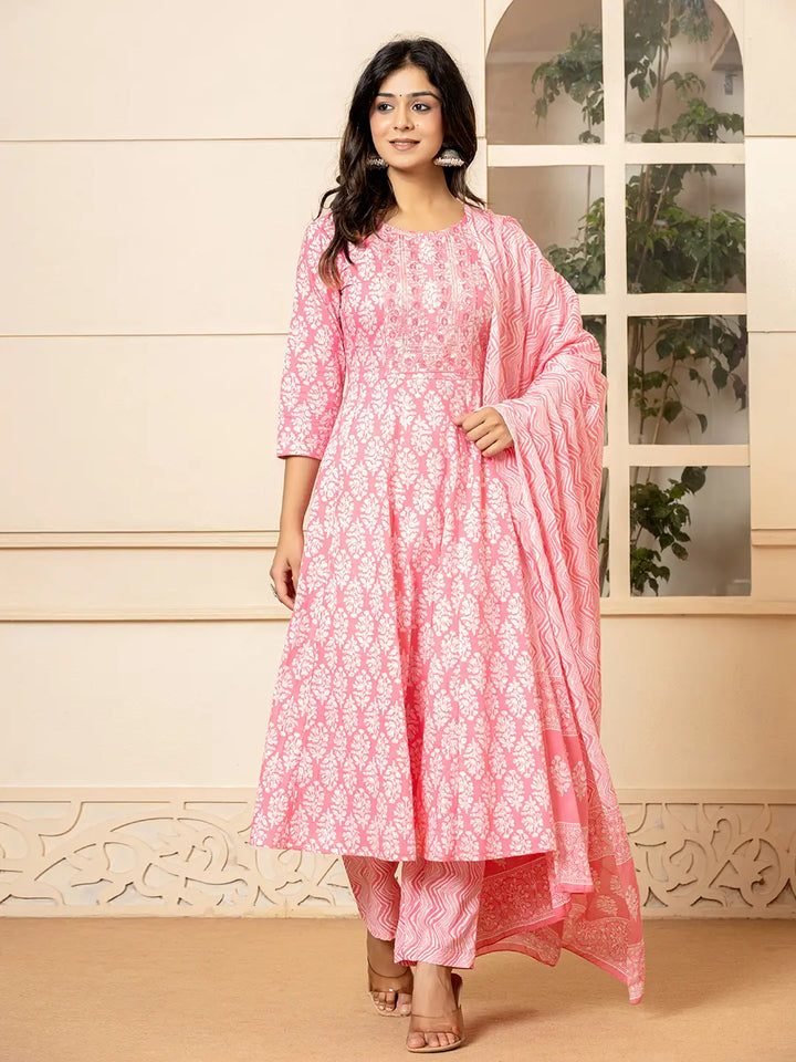 Pink-Pure-Cotton-Ethnic-Motifs-Embroidered-Anarkali-Set