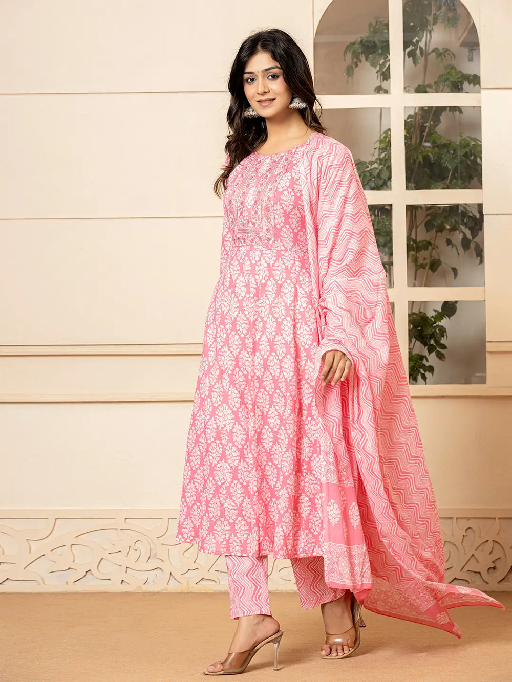 Pink-Pure-Cotton-Ethnic-Motifs-Embroidered-Anarkali-Set