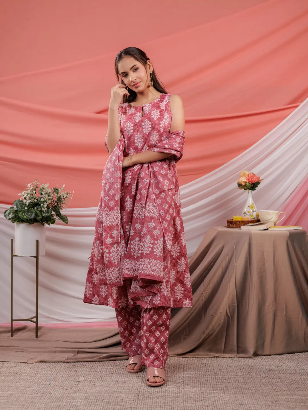 Pink-Cotton-Ethnic-Motifs-A-Line-3-Piece-Kurta-Set