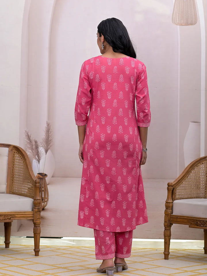 Pink-Cotton-Floral-Printed-A-Line-3-Piece-Kurta-Set