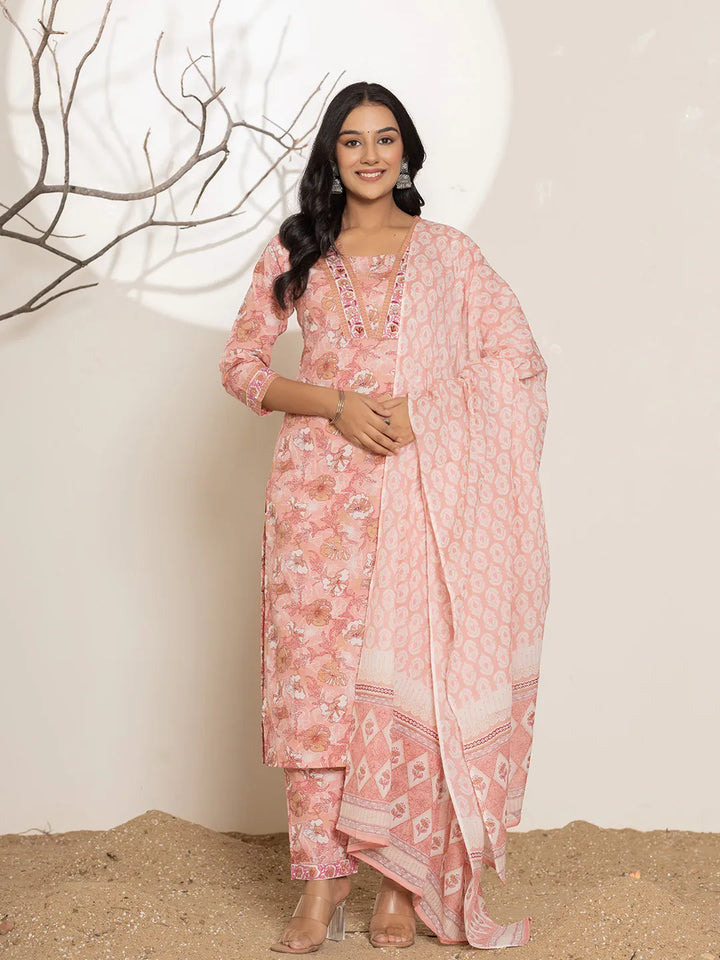 Pink-Cotton-Floral-Print-Straight-3-Piece-Kurta-Set