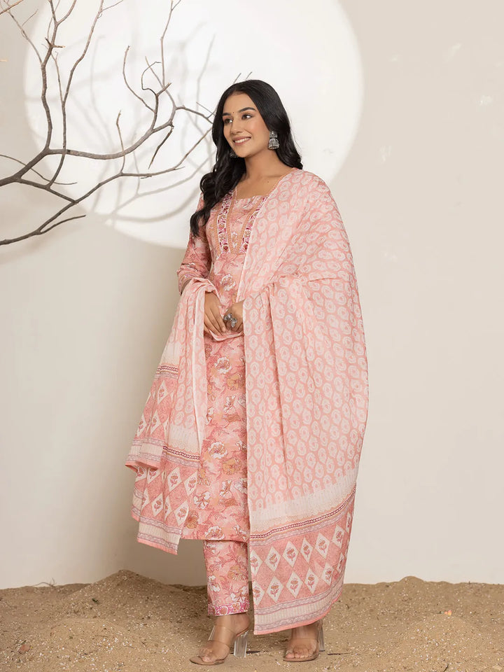 Pink-Cotton-Floral-Print-Straight-3-Piece-Kurta-Set