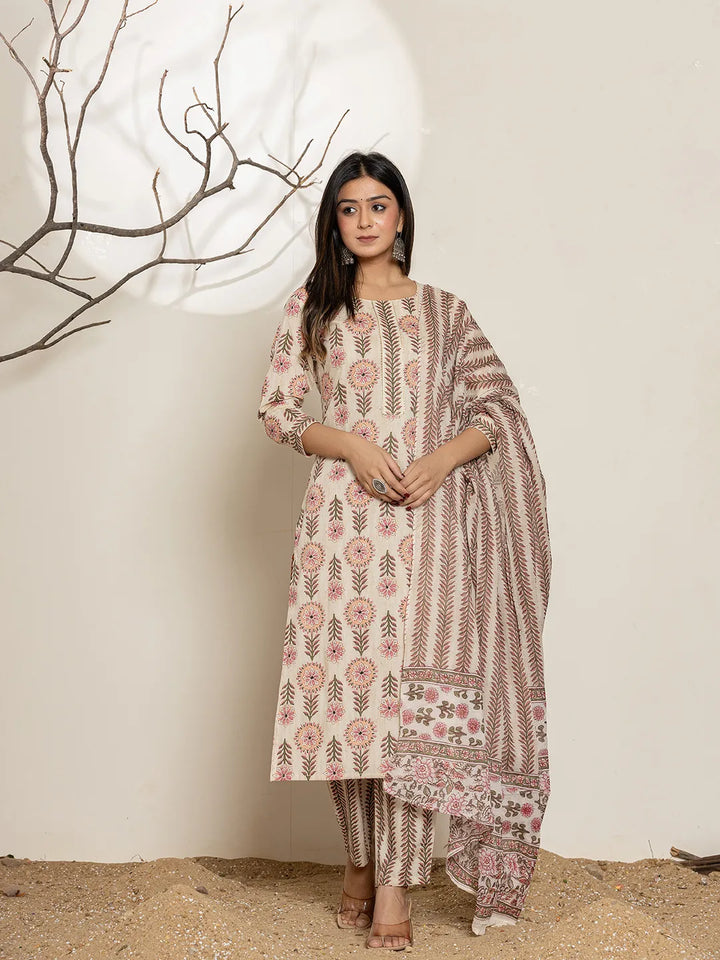 Pink-Cotton-Floral-Print-Straight-3-Piece-Kurta-Set