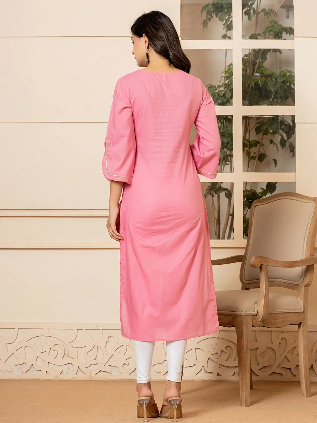 Pink-Cotton-Hand-Painted-Straight-Kurta