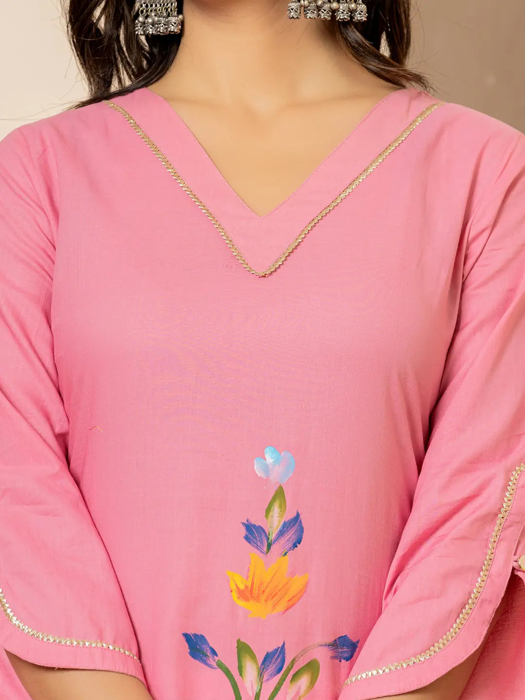 Pink-Cotton-Hand-Painted-Straight-Kurta