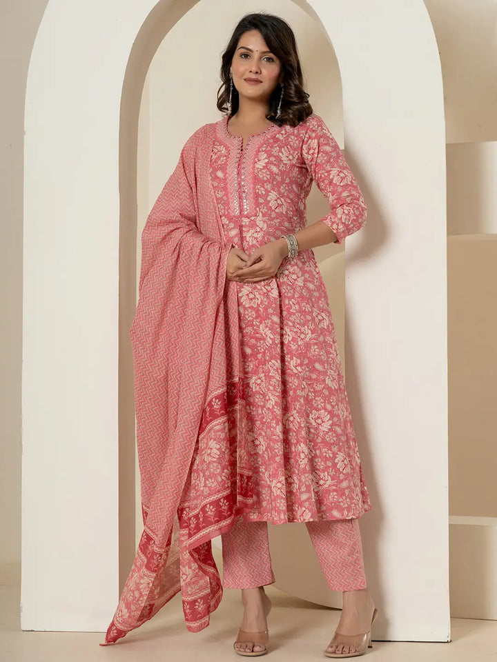 Pink-Cotton-Mirror-Work-Anarkali-Set