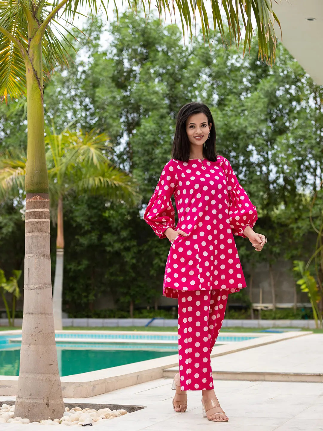 Pink-Cotton-Polka-Dot-Print-Co-Ord-Set