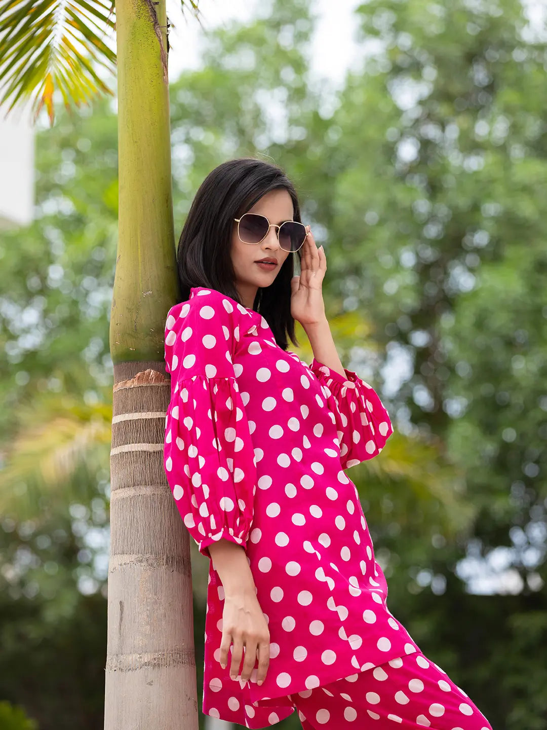 Pink-Cotton-Polka-Dot-Print-Co-Ord-Set