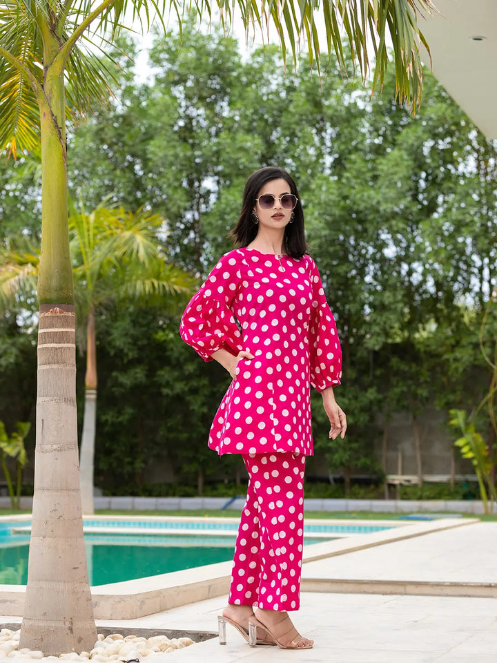 Pink-Cotton-Polka-Dot-Print-Co-Ord-Set