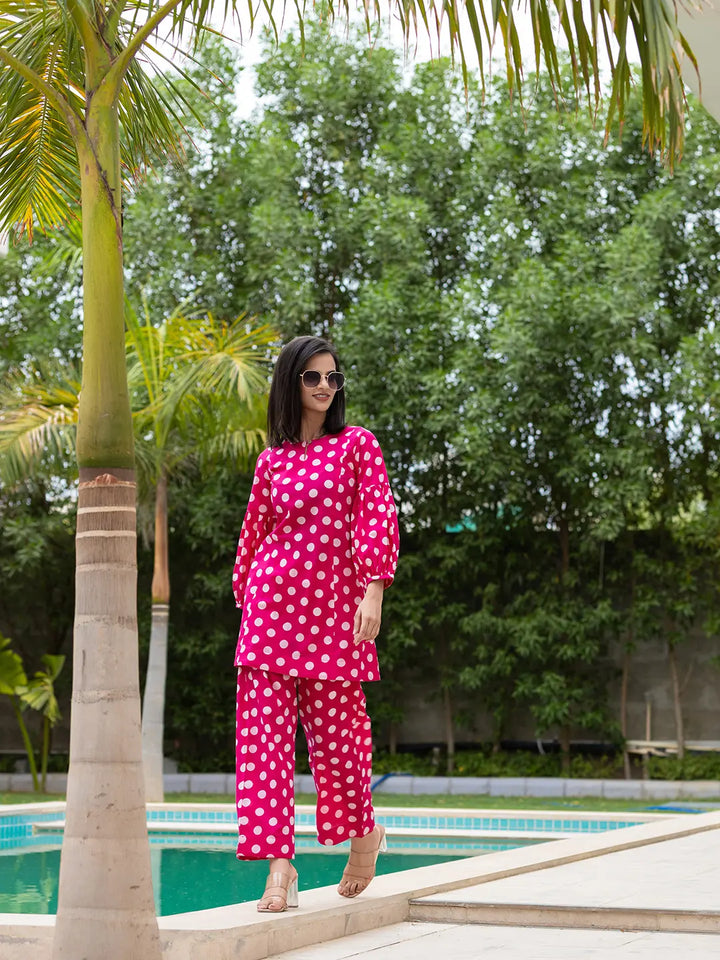 Pink-Cotton-Polka-Dot-Print-Co-Ord-Set