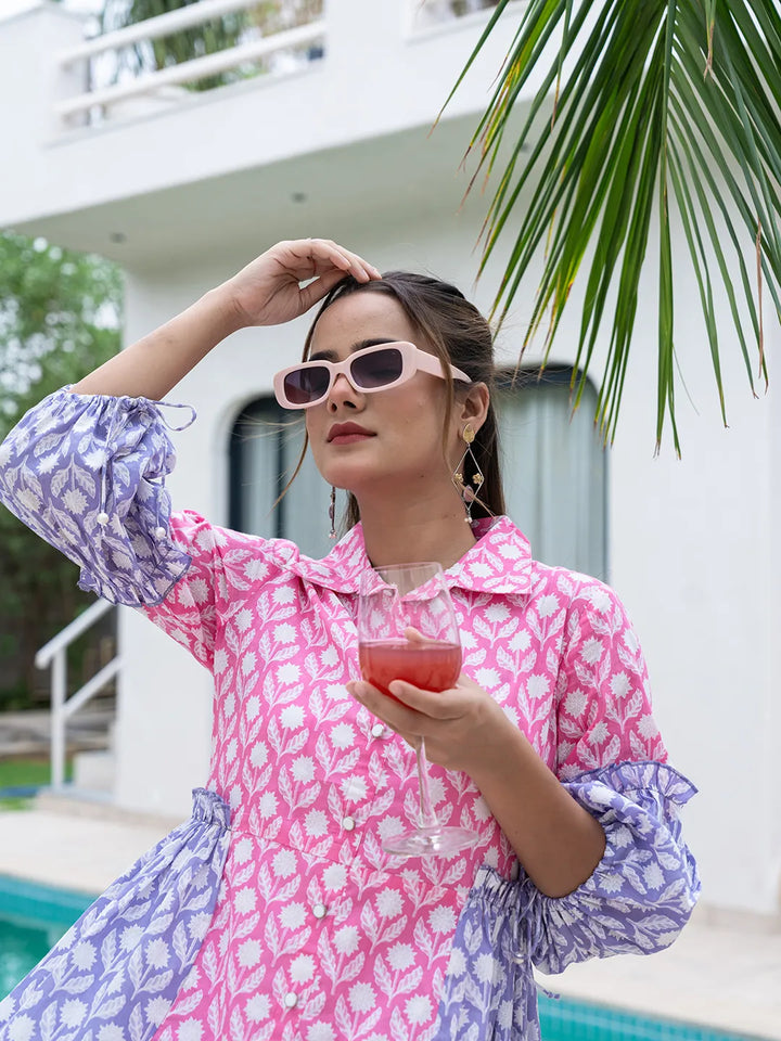 Pink-Pure-Cotton-Colourblocking-A-Line-Dress