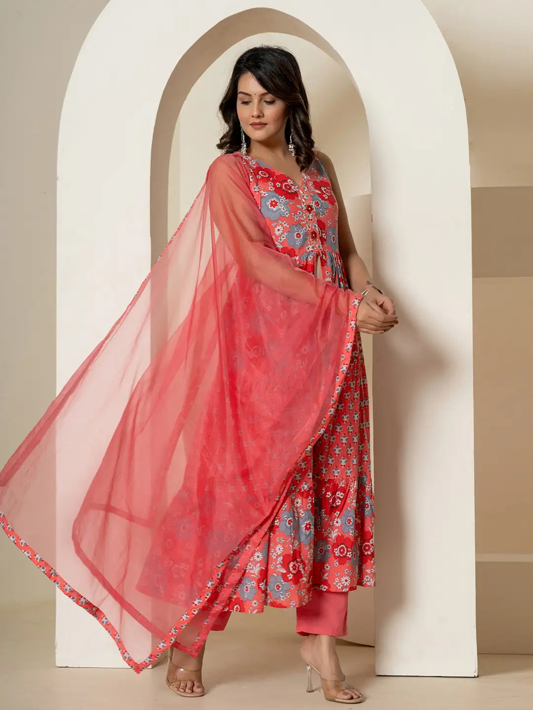 Pink-Pure-Cotton-Fit-And-Flare-Tiered-3-Piece-Kurta-Set