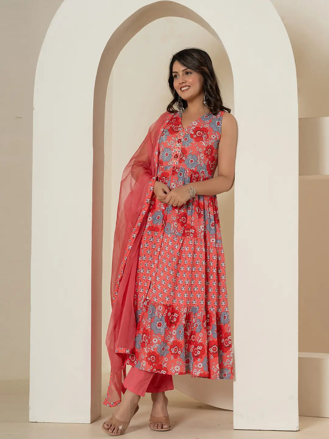 Pink-Pure-Cotton-Fit-And-Flare-Tiered-3-Piece-Kurta-Set