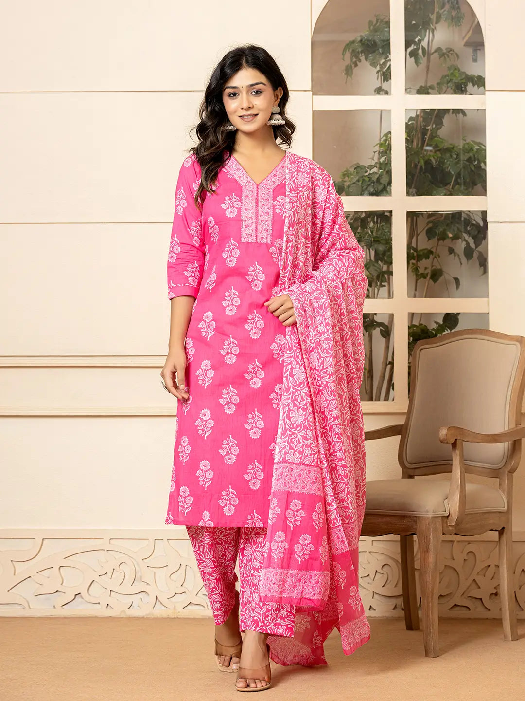 Pink-Pure-Cotton-Sequins-Work-Straight-3-Piece-Kurta-Set