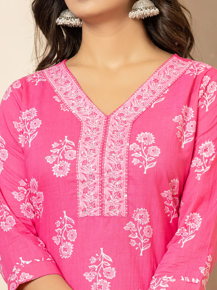 Pink-Pure-Cotton-Sequins-Work-Straight-3-Piece-Kurta-Set