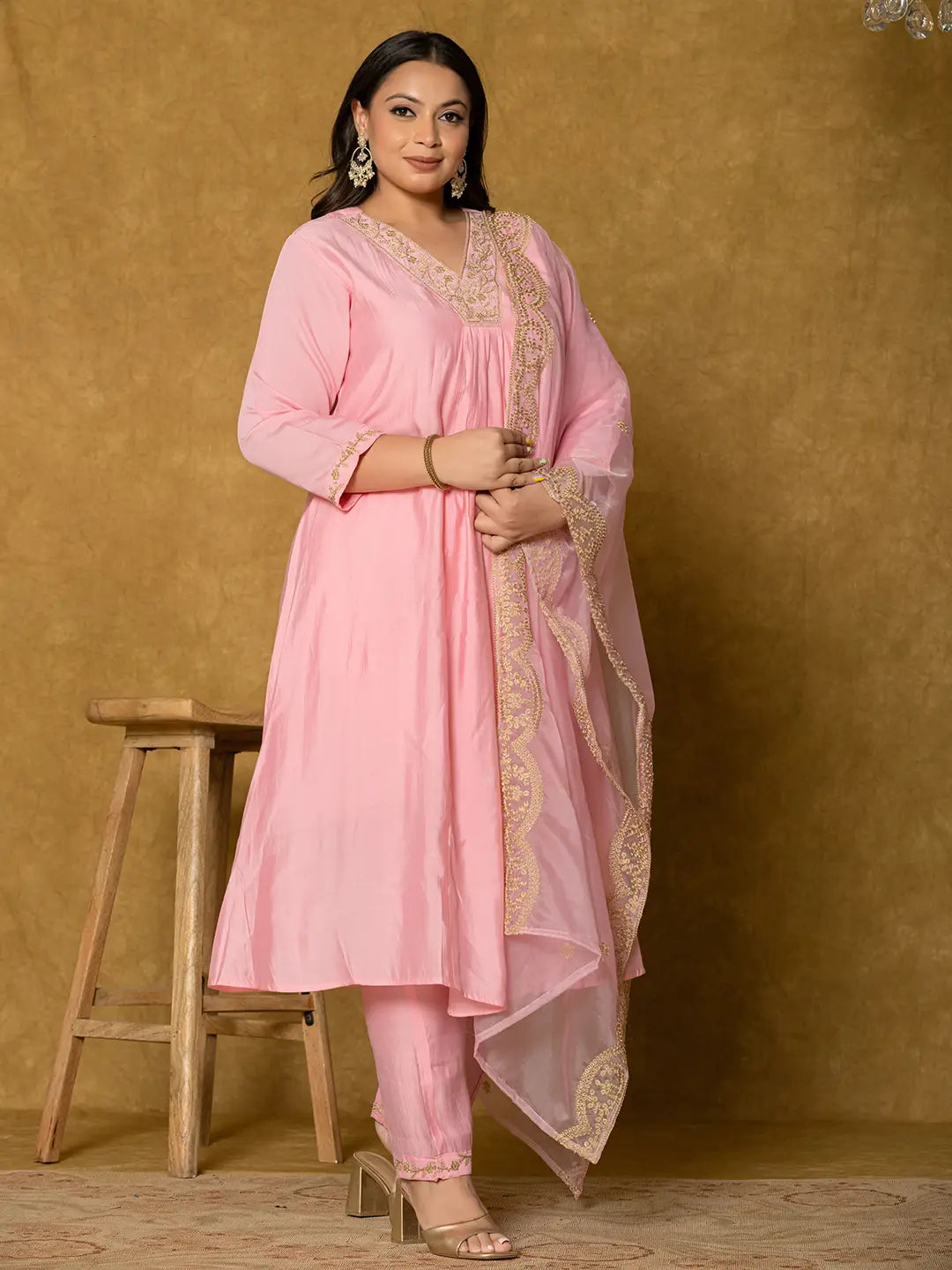 Pink-Silk-Embroidered-Plus-Size-3-Piece-Kurta-Set