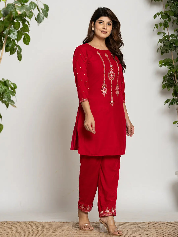 Pink-Velvet-Embroidered-Co-Ord-Set-With-Cotton-Lining