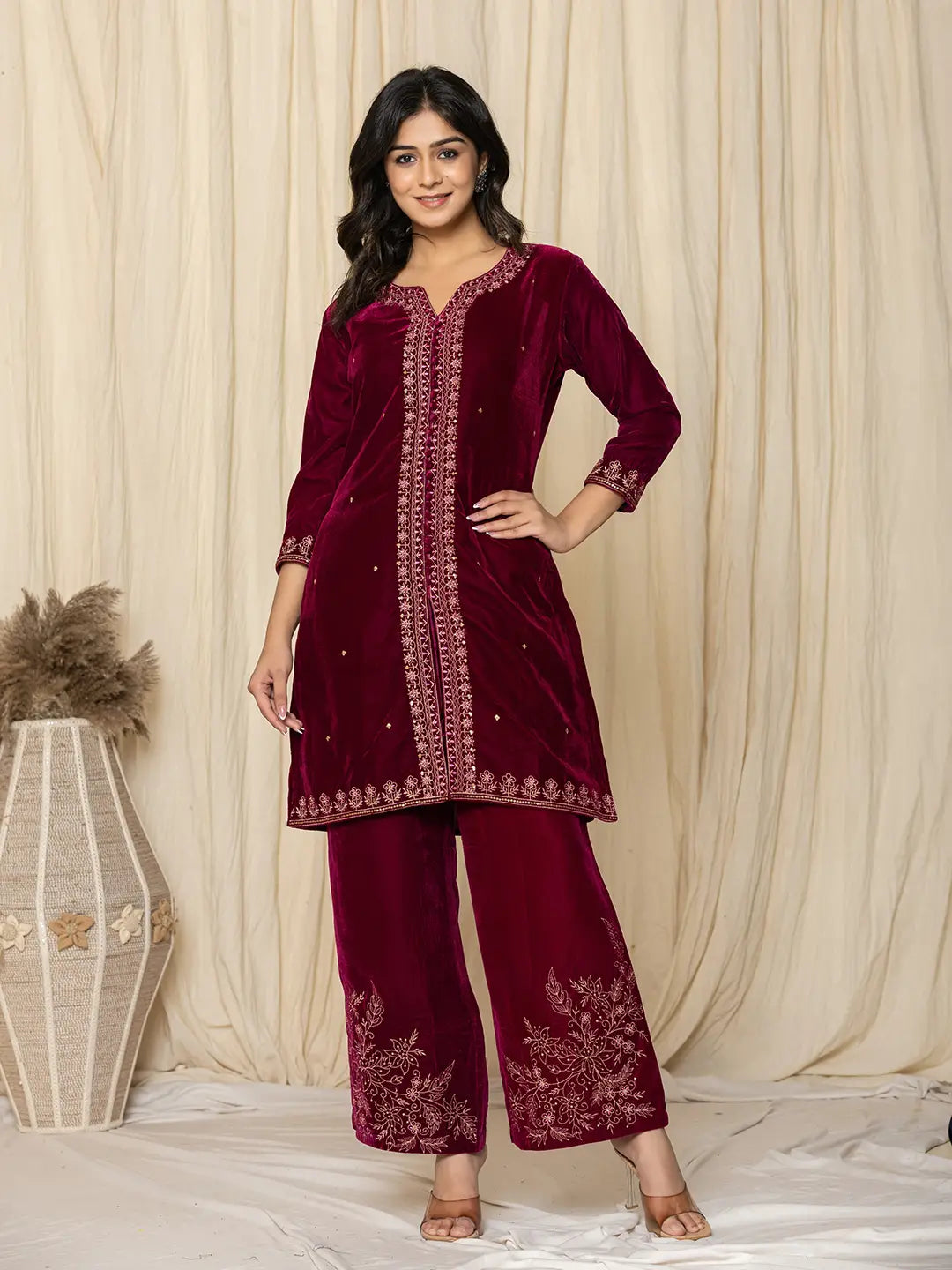 Pink-Velvet-Zari-Work-Co-Ord-Set