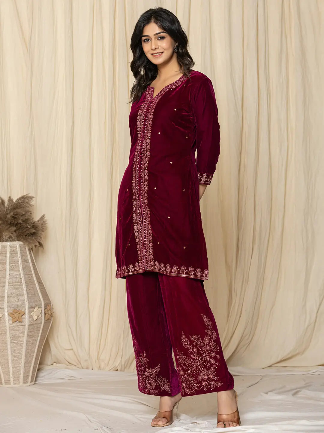 Pink-Velvet-Zari-Work-Co-Ord-Set