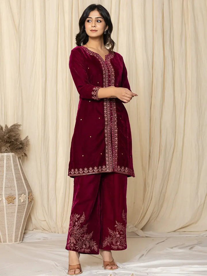 Pink-Velvet-Zari-Work-Co-Ord-Set