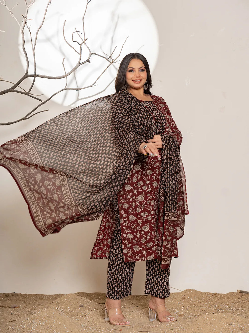 Maroon-Cotton-Floral-Print-Plus-Size-3-Piece-Kurta-Set