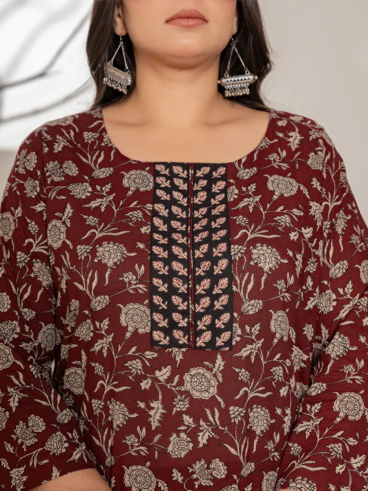 Maroon-Cotton-Floral-Print-Plus-Size-3-Piece-Kurta-Set