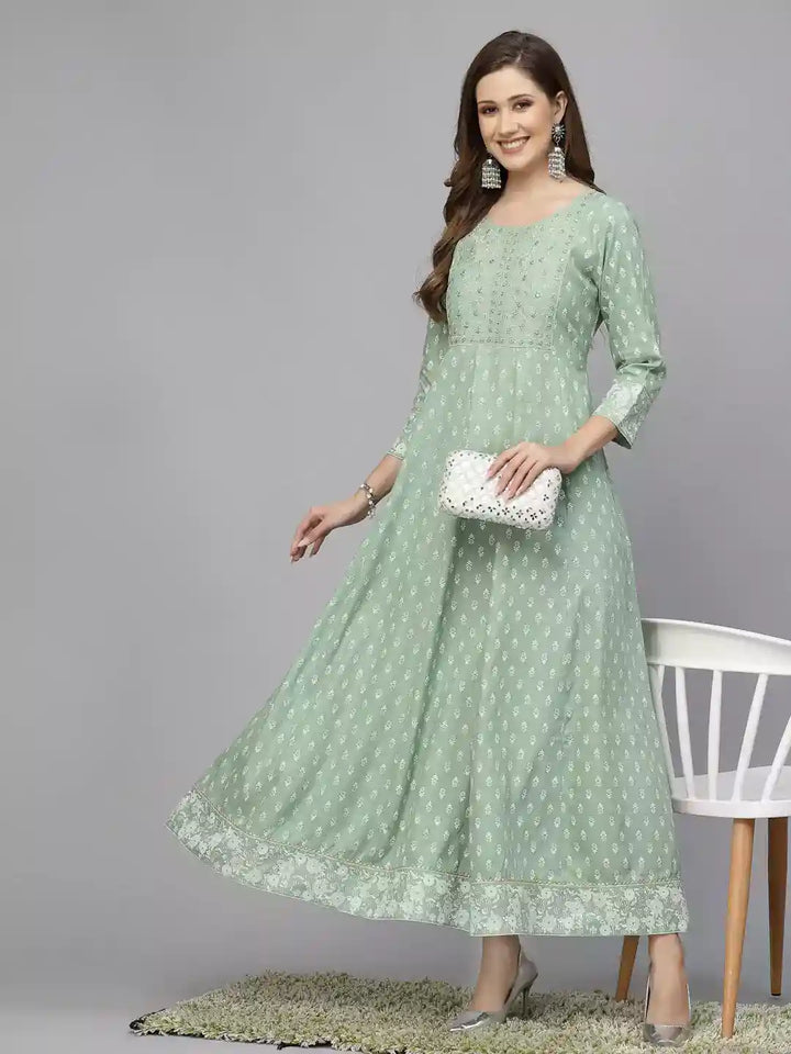Green-Rayon-Printed-Anarkali-Kurta-Only
