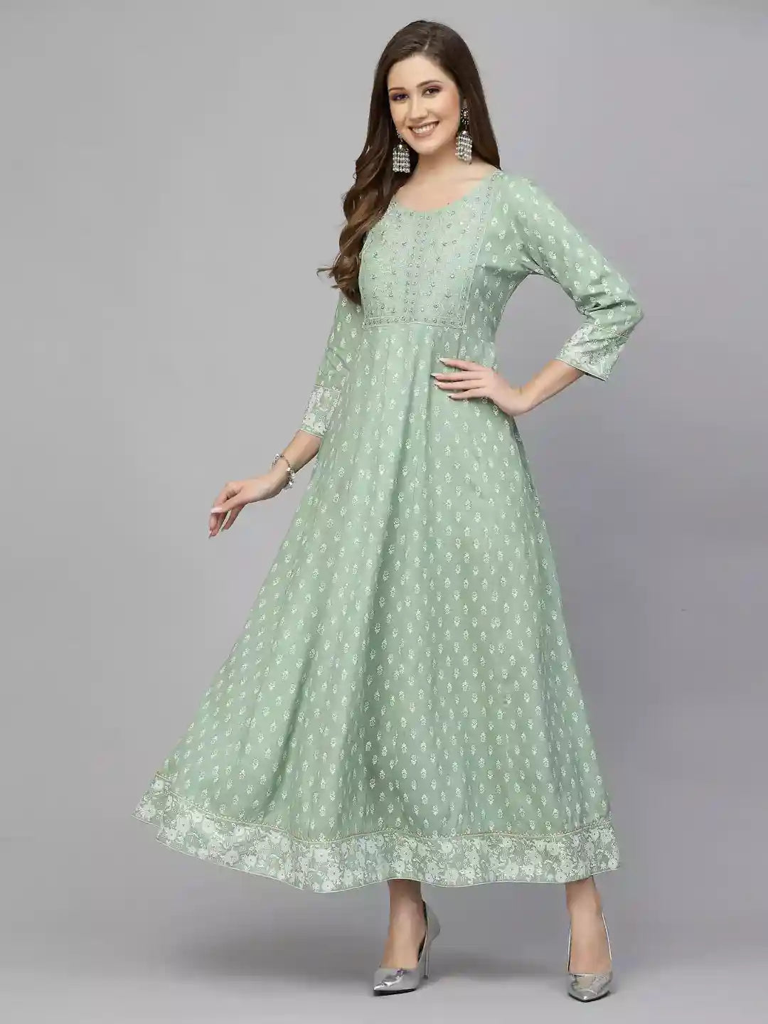 Green-Rayon-Printed-Anarkali-Kurta-Only