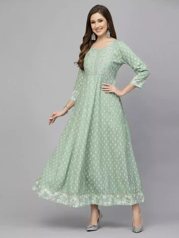 Green-Rayon-Printed-Anarkali-Kurta-Only