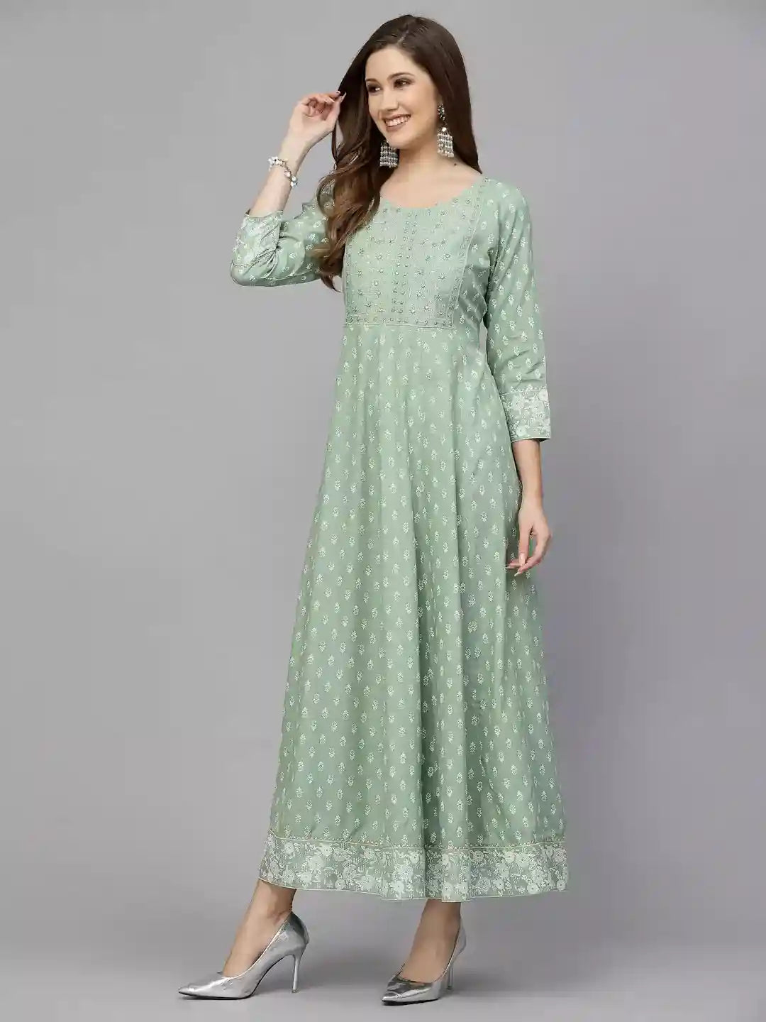 Green-Rayon-Printed-Anarkali-Kurta-Only