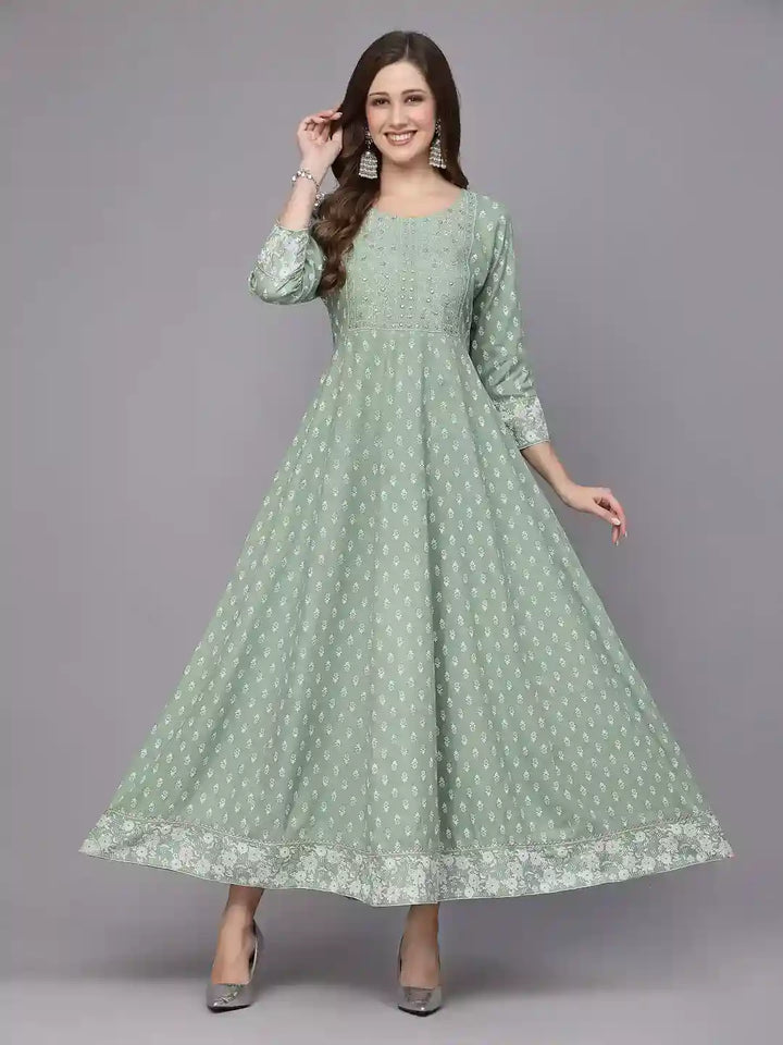 Green-Rayon-Printed-Anarkali-Kurta-Only