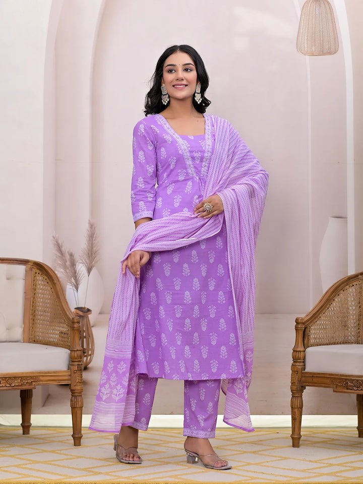 Purple-Cotton-Floral-Printed-A-Line-3-Piece-Kurta-Set