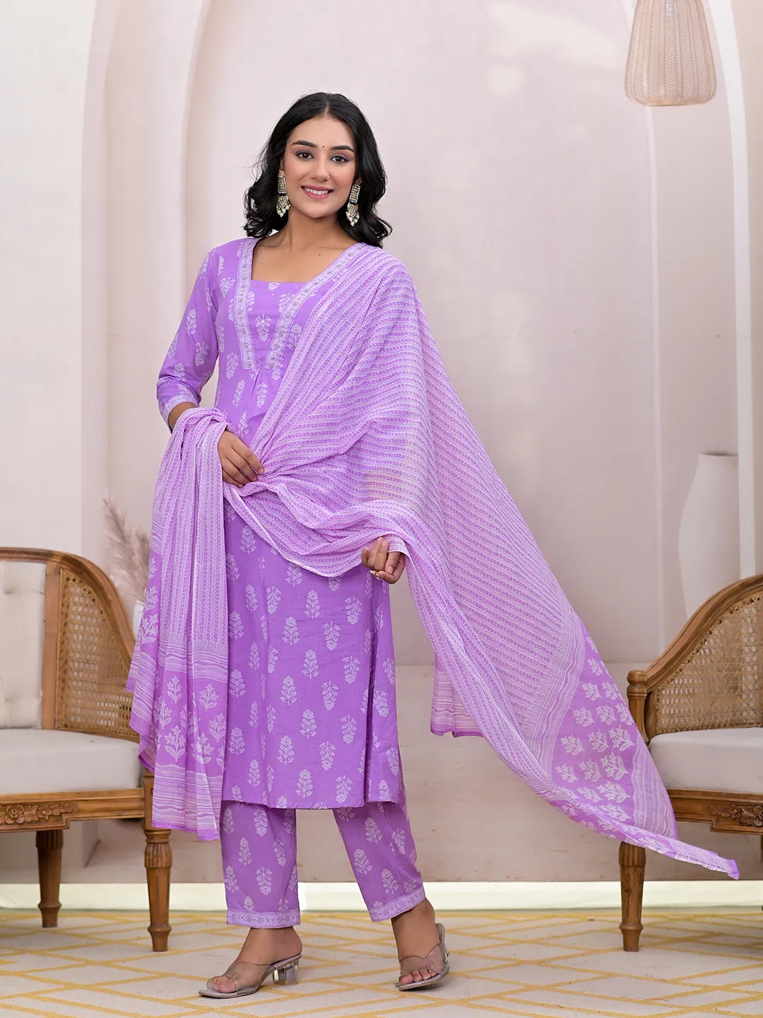 Purple-Cotton-Floral-Printed-A-Line-3-Piece-Kurta-Set